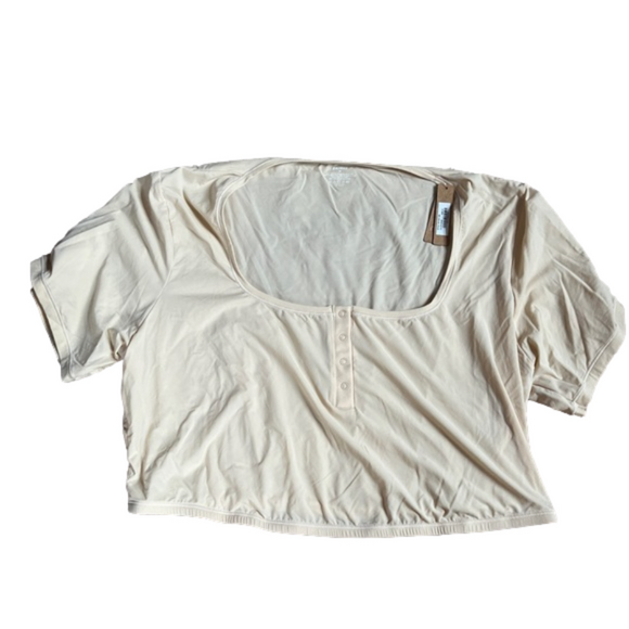Skims 4X Fits Everybody Henley Crop‎ Top w Buttons Sand NWT - Picture 1 of 4